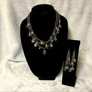 Mixed metal and glass bead necklace and earring set